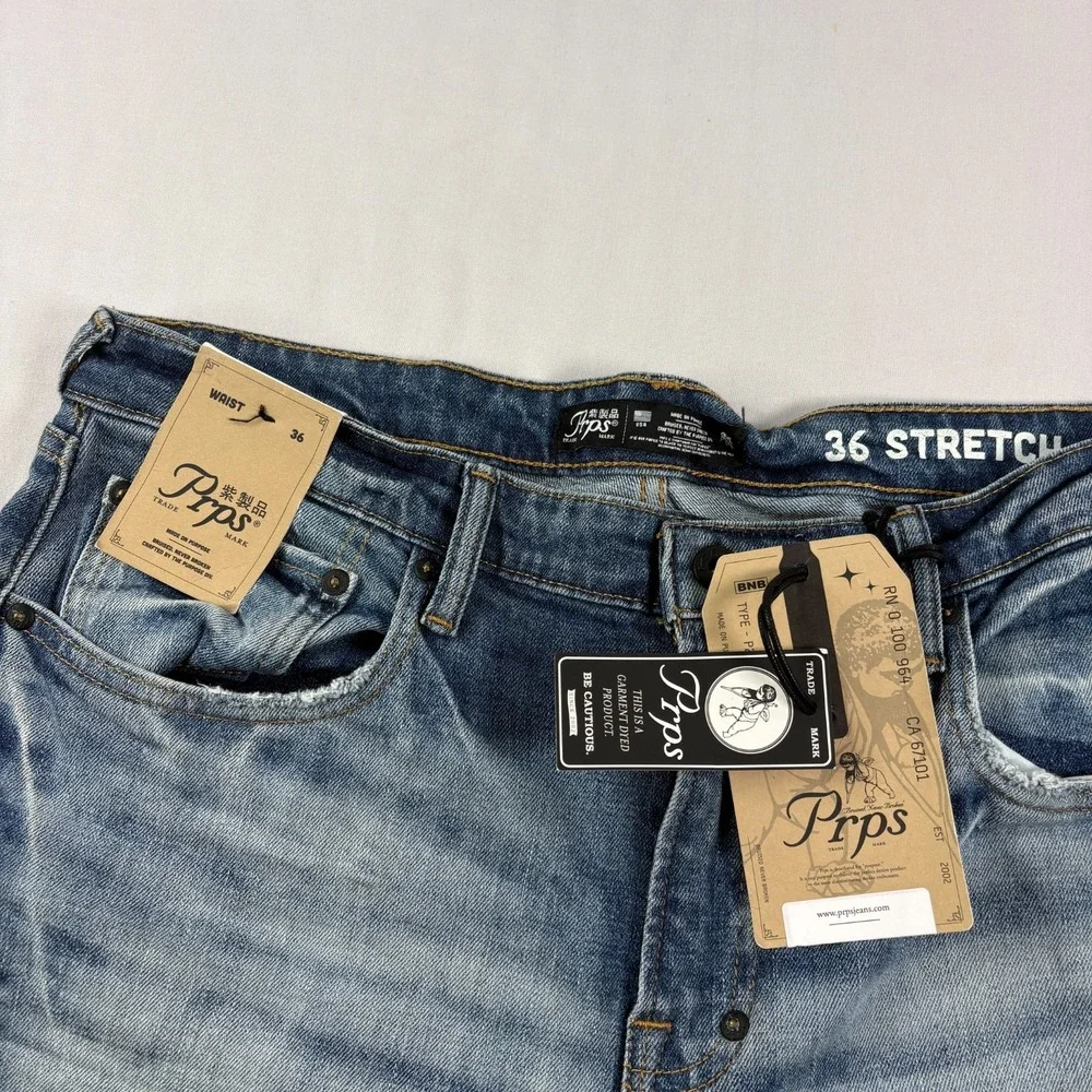 PRPS Jeans Mens 36x34 Blue Slim Tapered Stretch Denim Distressed Grunge NEW